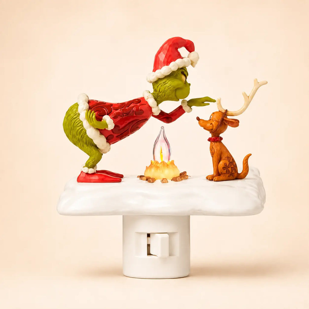 3D Flickering Campfire Plug-In LED Night Light – Cute Halloween & Christmas Resin Holiday Decoration