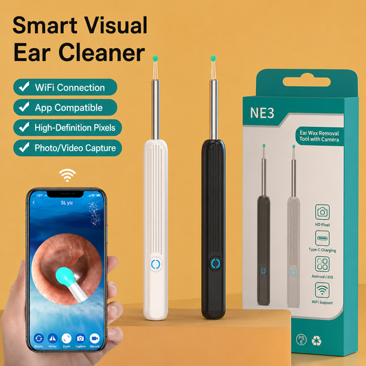 720P HD EarWax Removal Tool with Camera 6 Ear Spoons Set Rechargeable USB Battery Dual Power Safe Ear Care Gentle with WiFi Ear Cleaning summerwins