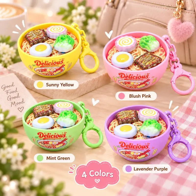 Cute Ramen Noodle Bowl Pressable Spinning Fidget Toy Keychain – Novelty Bag Charm