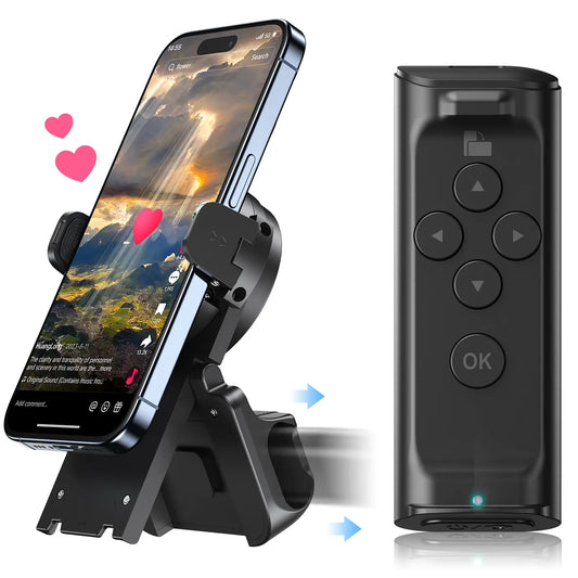 TikTok Remote Scroller & Phone Stand – Wireless Page Turner & Camera Shutter for iPhone & Android