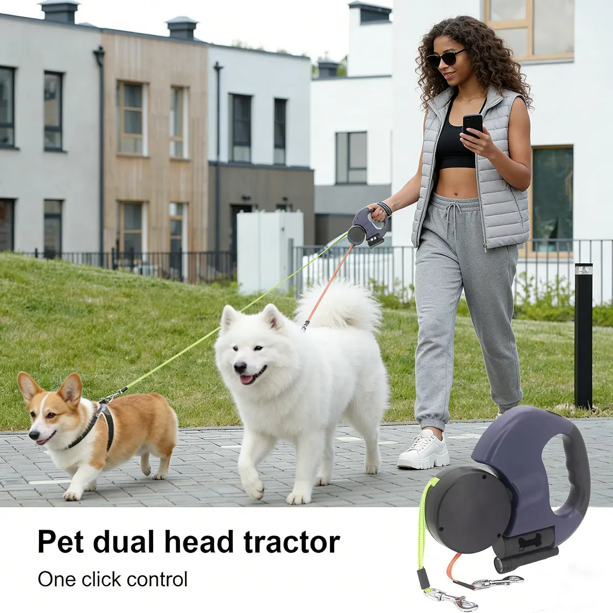 3M Dual Retractable Dog Leash with LED Light & Waste Bag Dispenser