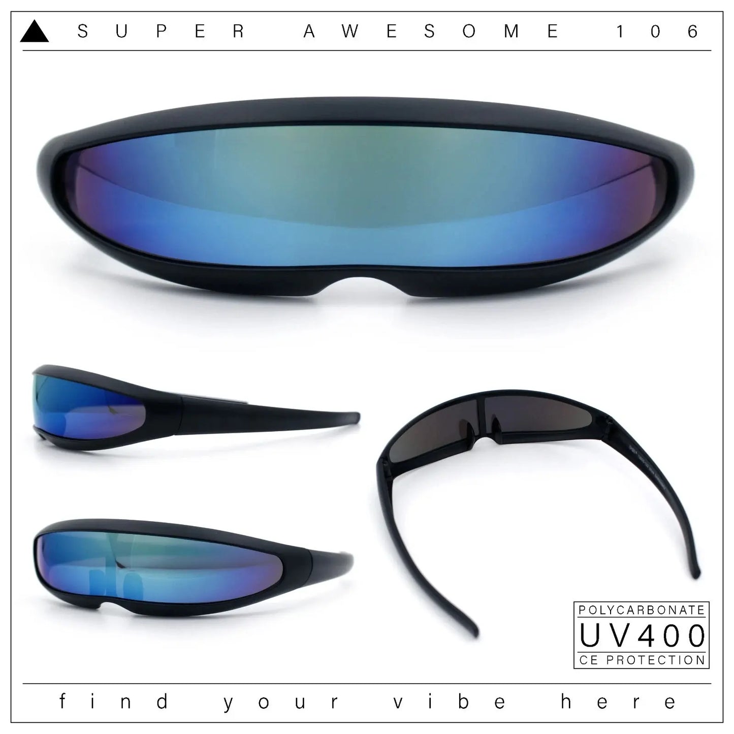 Futuristic Cyberpunk Cyclops Monolens Sunglasses - Robotic Mirror Lens Shades with UV400 Protection