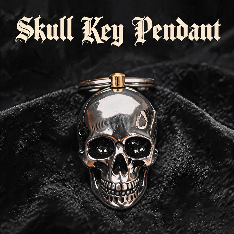 3D Skull Motif Heavy-Duty Metal Biker Keychain – Gothic Punk EDC Car Key Ring
