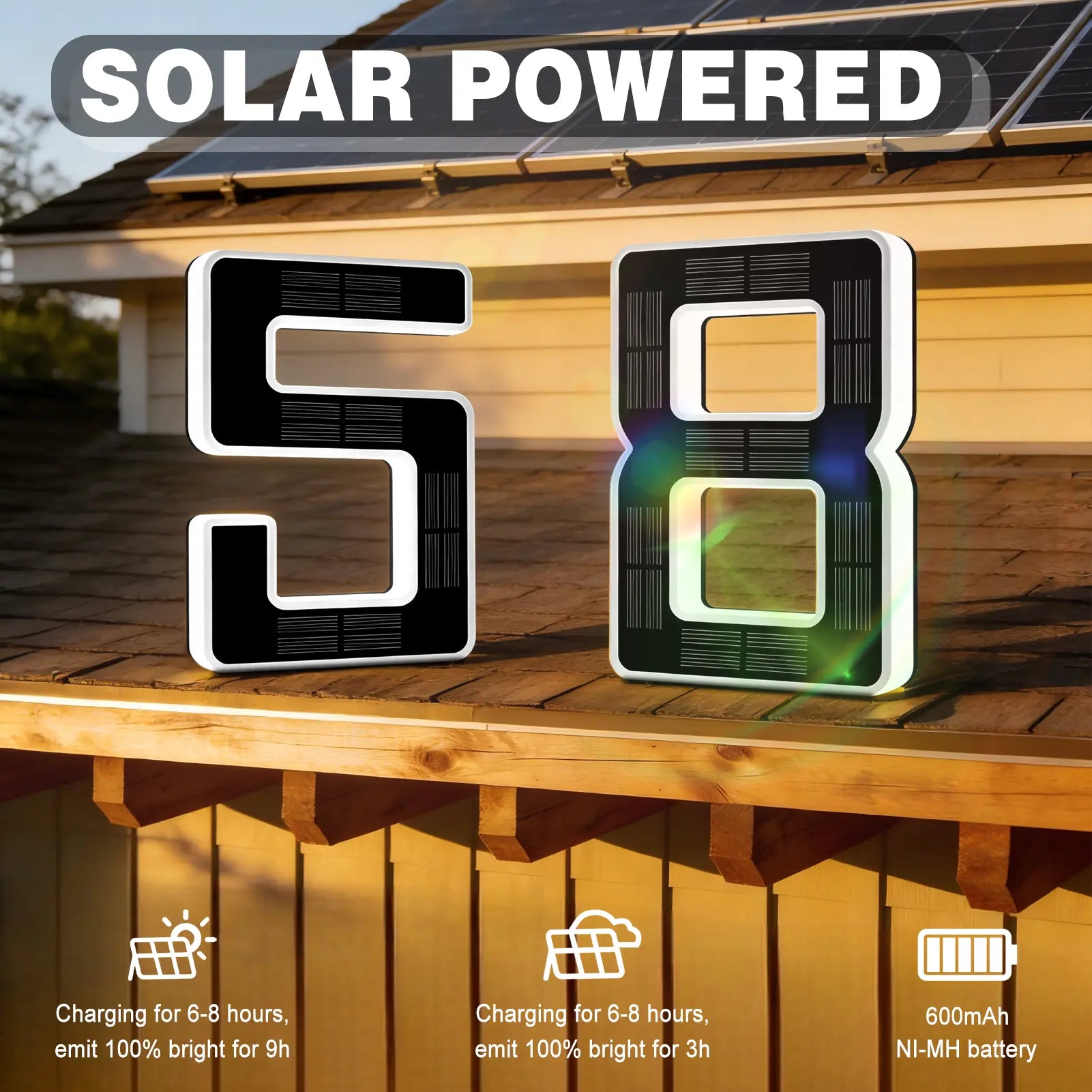 ISUNMEA 6.7 Inch Solar Lighted House Numbers for Outside, Light Up Waterproof LED Address Signs for Houses, Backlit Illuminated Exterior Modern House Numbers Light