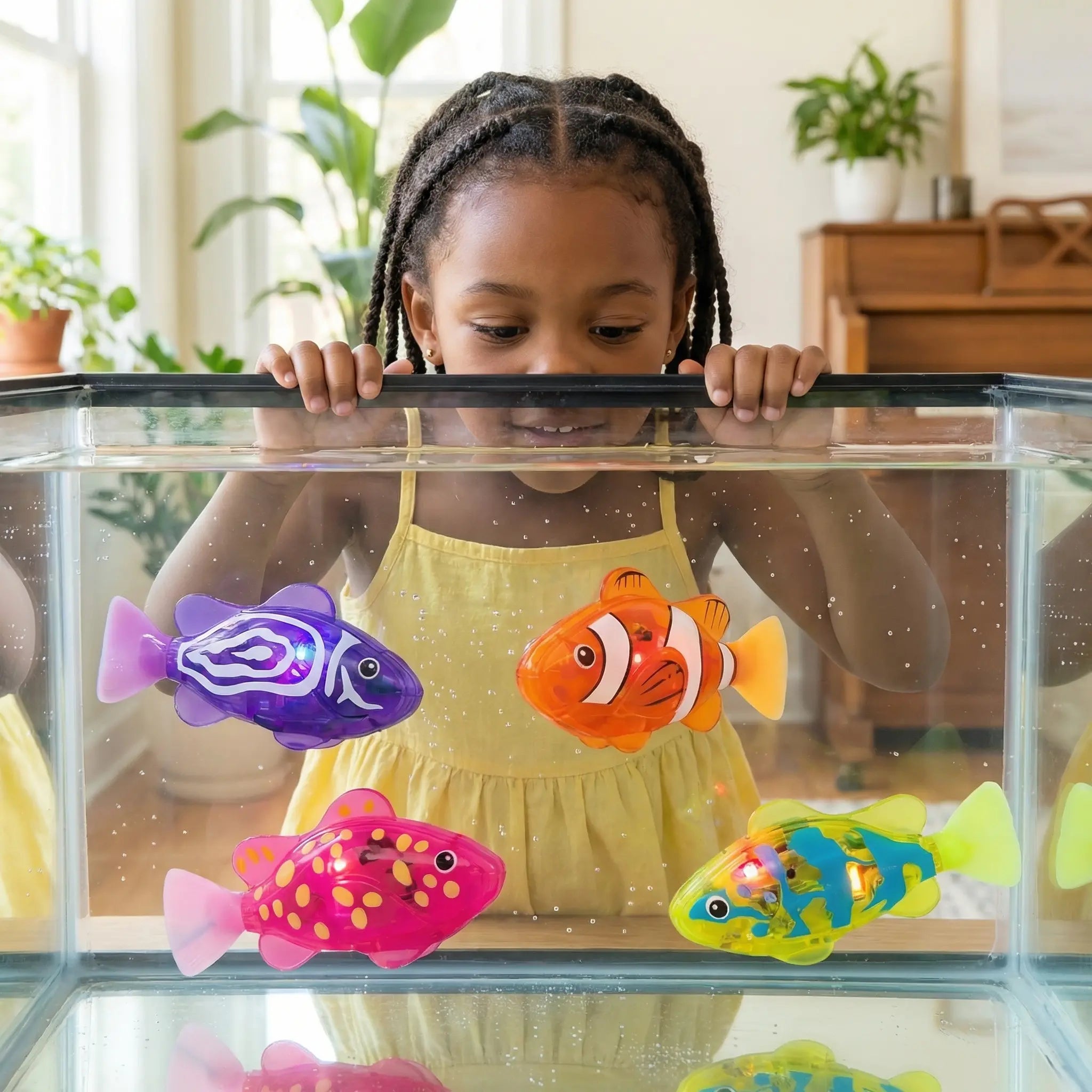 Electronic Pet Fish Bath Toy, 4pcs/set Induction Activated LED Light Up Swimming Fish, Waterproof Interactive Robot Clown Fish Toy with Slow Swaying Movement for Baby Toddlers Bath Time
