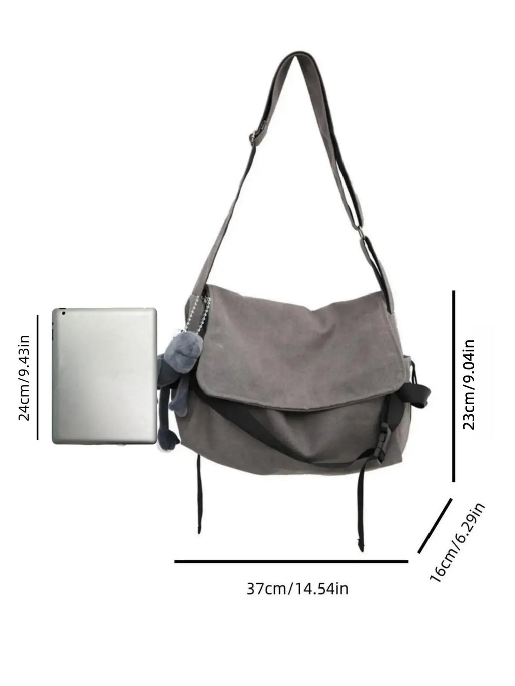 Men's Plain Canvas Crossbody Bag, Solid Color Trendy Versatile Crossbody Bag with Cartoon Charm, Casual Messenger Bag, Large Capacity Daily Commuting Shoulder Bag for Work & School, Casual Crossbody Bags