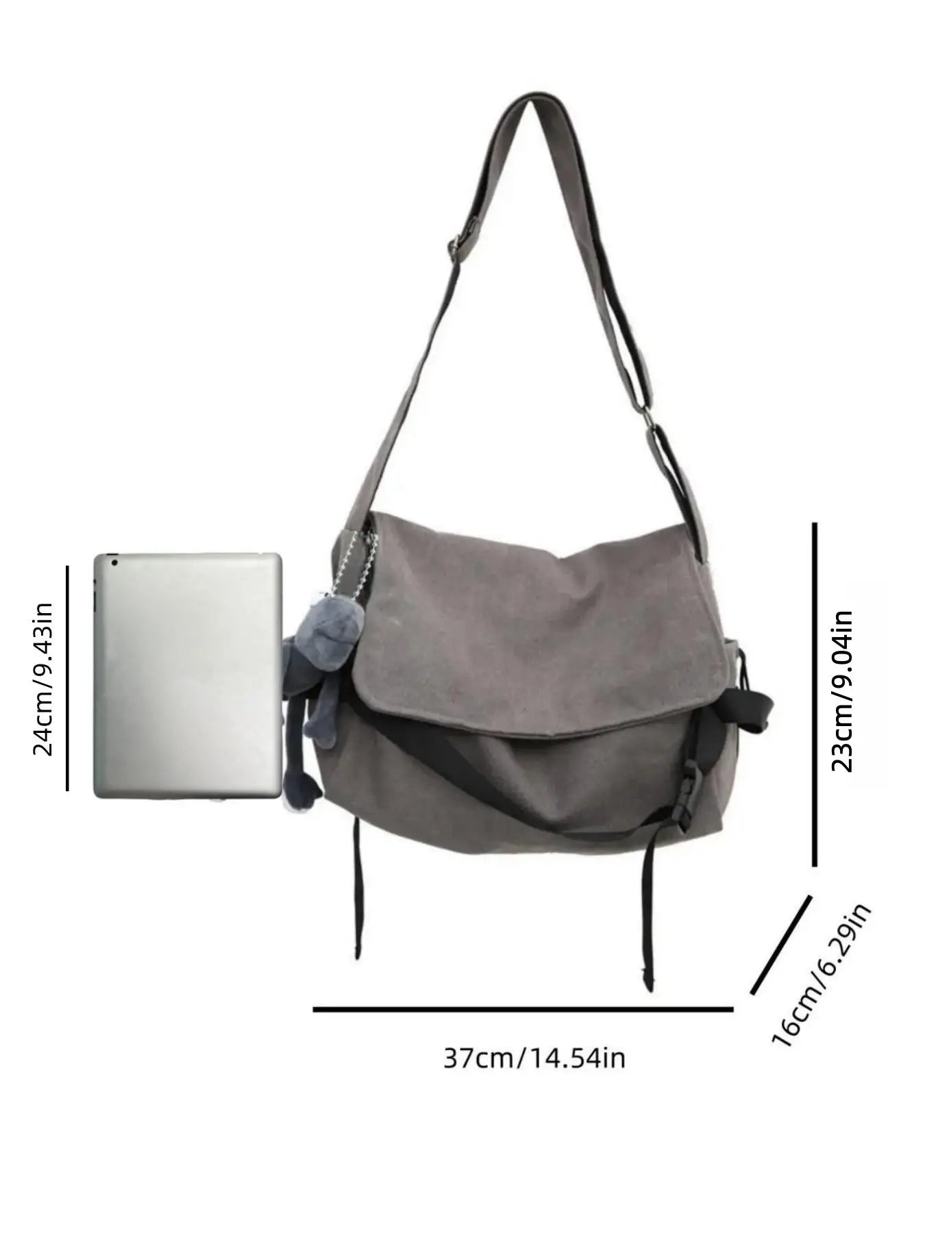 Men's Plain Canvas Crossbody Bag, Solid Color Trendy Versatile Crossbody Bag with Cartoon Charm, Casual Messenger Bag, Large Capacity Daily Commuting Shoulder Bag for Work & School, Casual Crossbody Bags