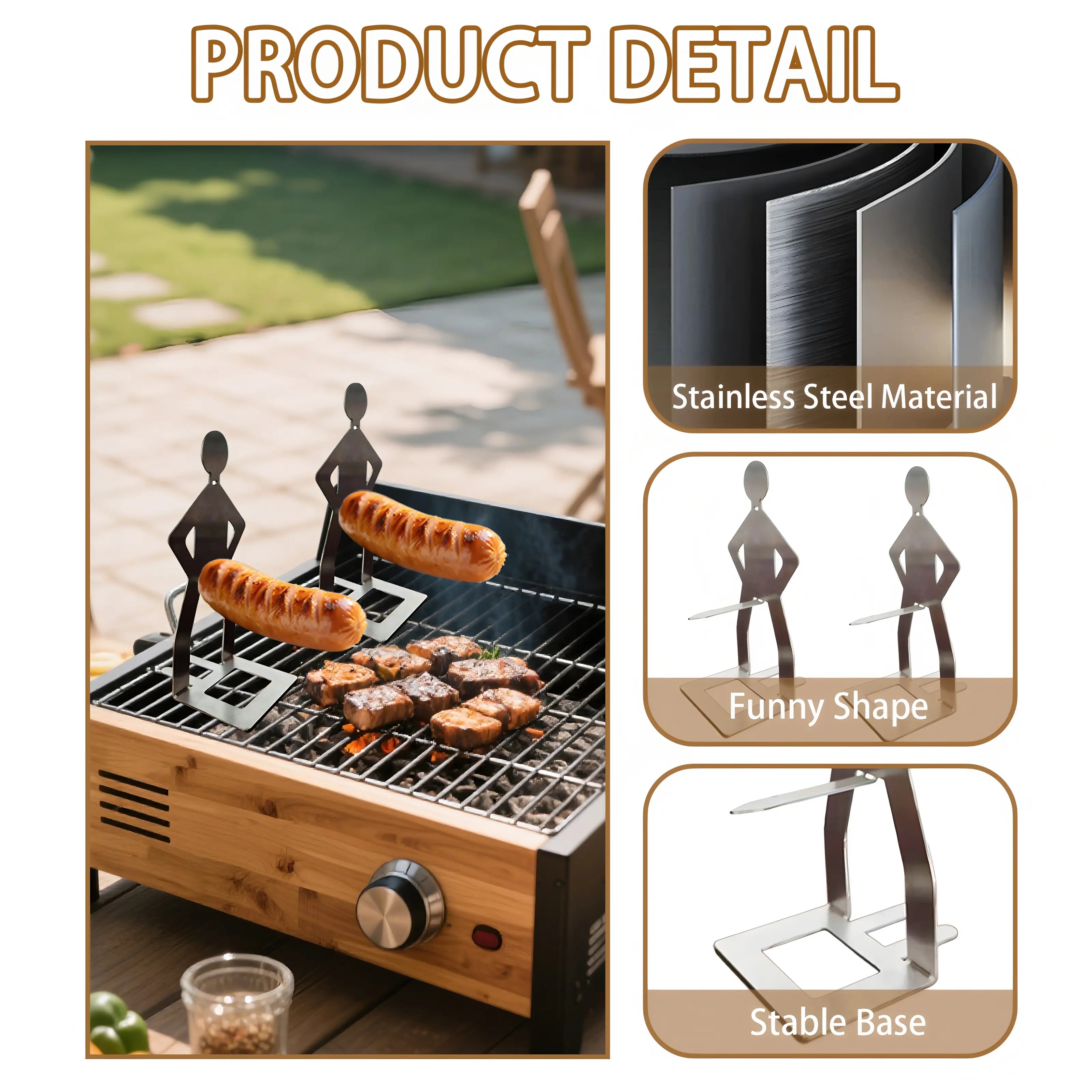 2 PCS Funny BBQ Stand Man Hot Dog Holder,Portable Hot Dog Roaster,Reusable Stainless Steel Hotdog and Sausage Stand for Barbecue,Camping,Spring Trip Sausage Barbecue Rack,Barbecue Grill Accessories