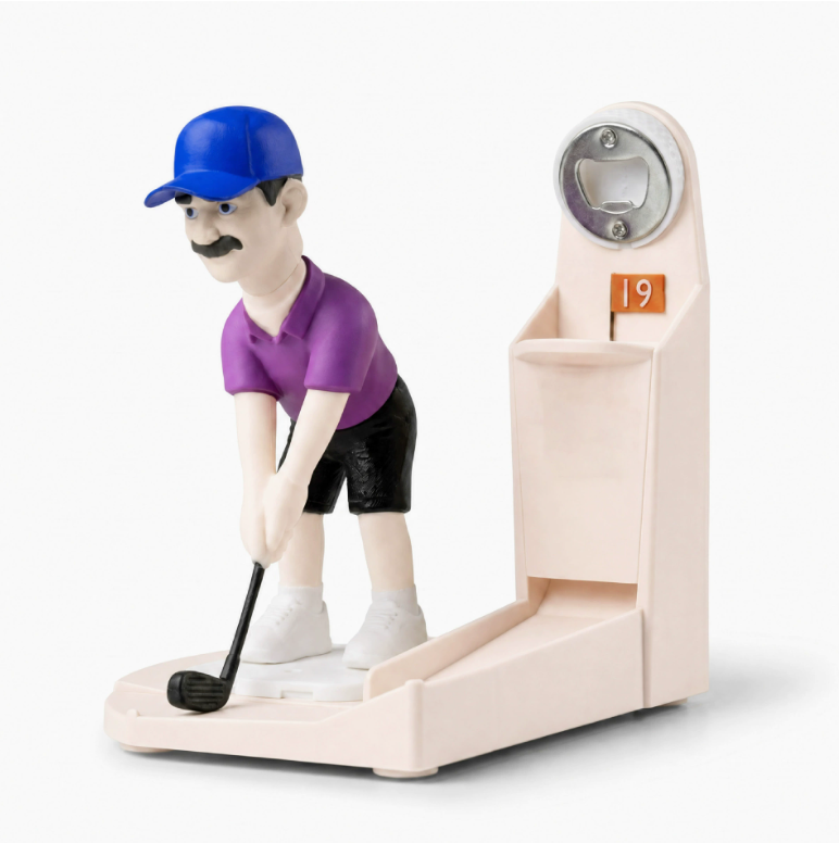 Golf Bottle Opener Caddy – Novelty Golfer Beer Holder & Built-In Cap Opener Gift for Men