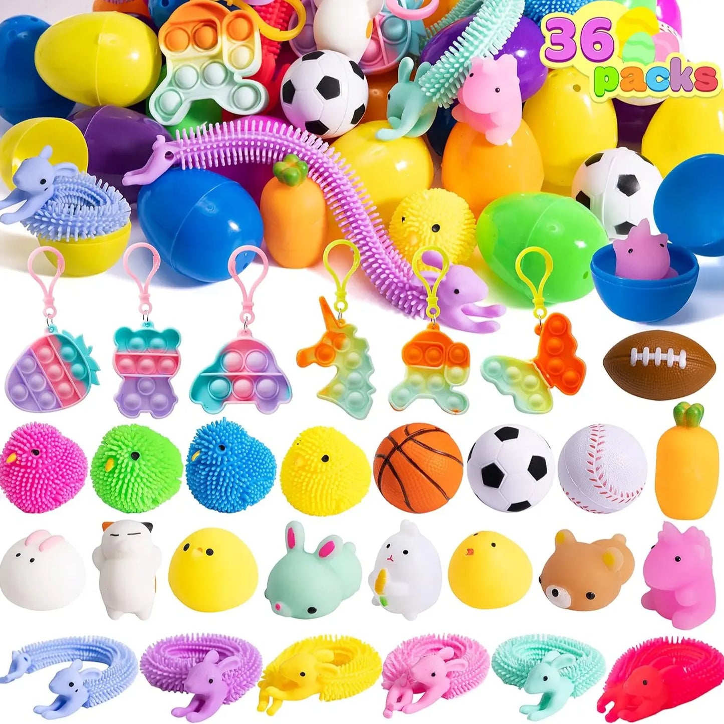 Prefilled Easter Eggs Toys and Stickers for Easter Egg Hunt, Filled with Toys Party Favors for Kids Boys Girls Easter Eggs Hunt, Basket Stuffers Fillers, Classroom Prize Supplies Kids Outdoor Play