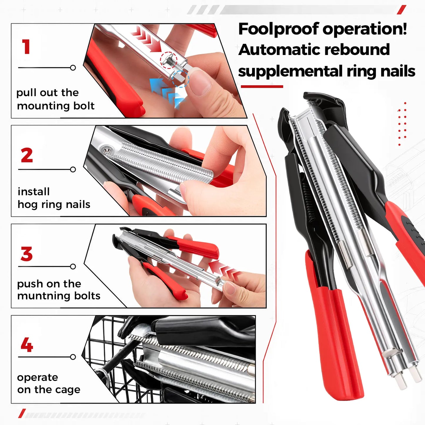 GJANSH 100 PCS/2500 PCS C Clips Hog Ring Pliers Kit, 3/4'' Hog Ring Nail, Fencing Plier Staple Gun Cage Clamp for Animal Pet Cages Fencing, Upholstery, Car Cushions, Meat and Sausage Casings fathersdaygift