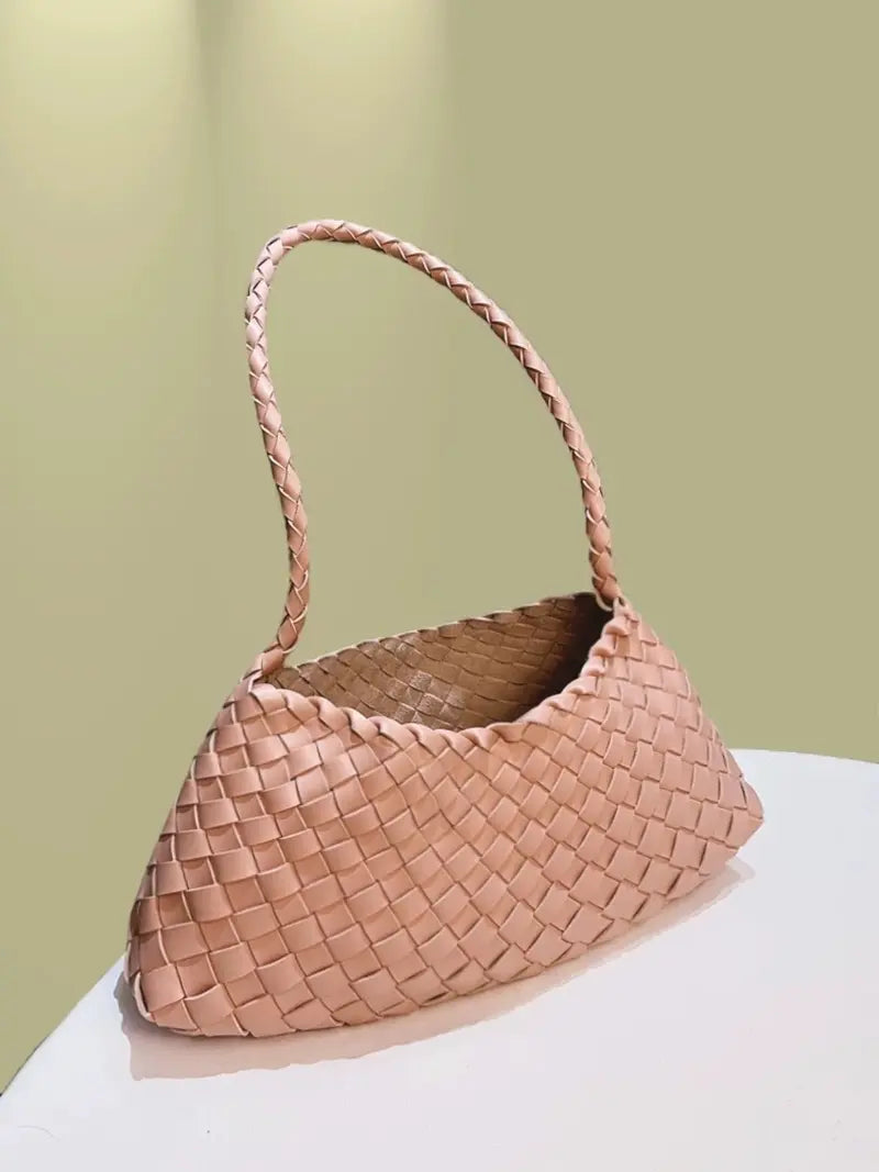 Handmade Woven Beach Bag, 2026 New Luxury Crossbody Shoulder Bag, Casual Plain Design, All Seasons, 18 Colors, Includes Inner Pouch