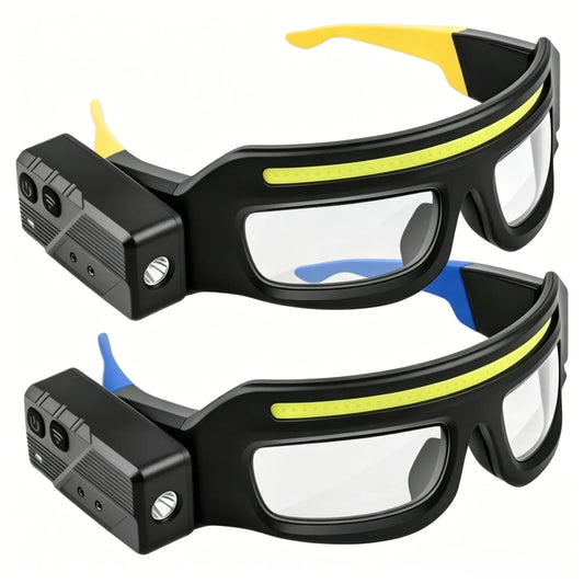 Rechargeable LED Safety Glasses with Motion Sensor, USB-C Headlamp for Work, Camping & Repair