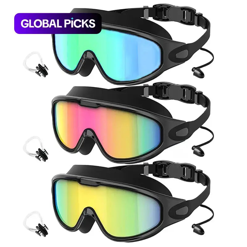 3-Pack Swim Goggles with Nose Clips and Ear Plugs for Adults and Teens, Leak-Proof Anti-Fog Swimming Goggles with 180° Wide View for Pool, Beach and Open Water #GLOBAL PICKS