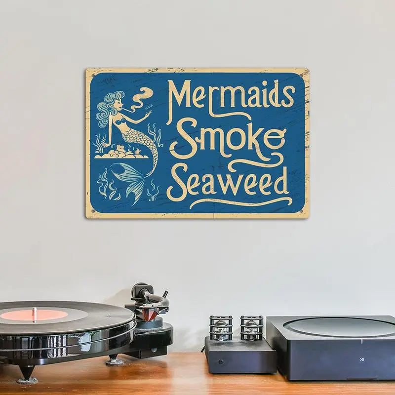 Vintage Mermaid Letter Pattern Metal Sign, 1 Count Retro Decorative Plaque, Wall Decor for Home Farmhouse Living Room Dorm Bedroom, Farmhouse Decoration, Home Decor Products