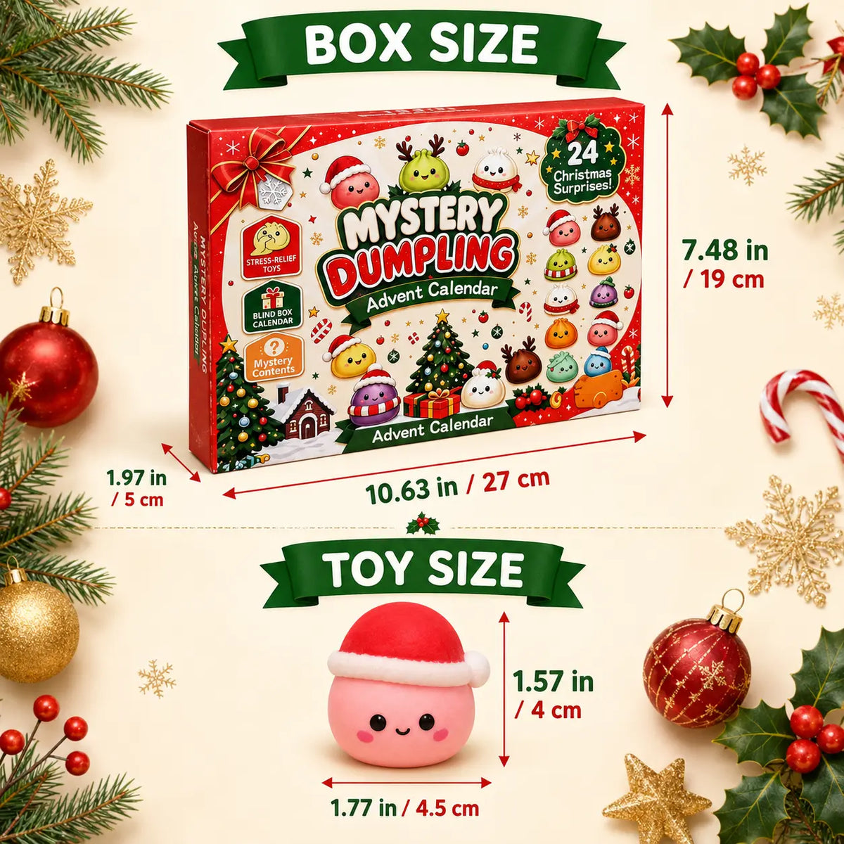 Christmas Mini Squishies Advent Calendar 2026 – 24-Day Dumpling & Glitter Toy Countdown Gift for Kids