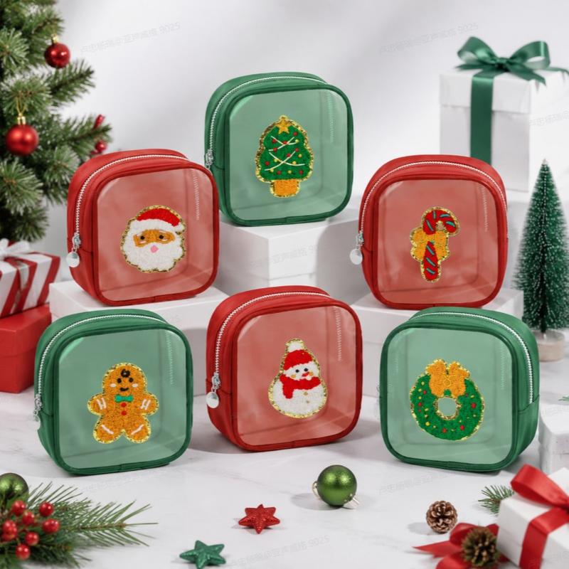 Christmas Patch Mini Cosmetic Makeup Bag with Clear Window (6/9/12 Pcs) – Holiday Secret Santa Favor