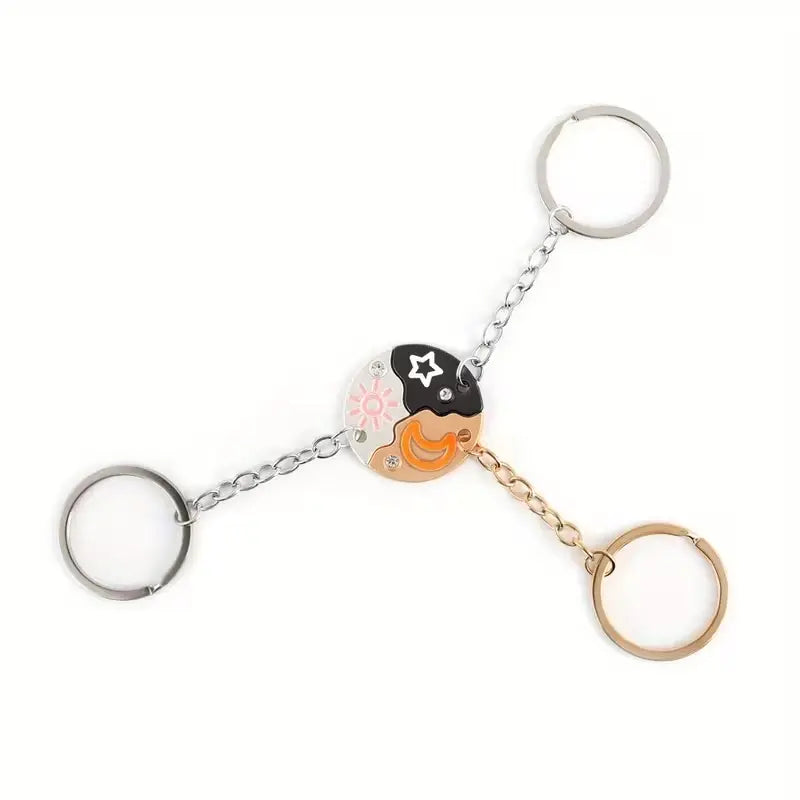 Sun Moon Star Magnetic 3-Piece Matching Keychain Set - Friendship Puzzle Pendant Gift for Besties & Mother's Day