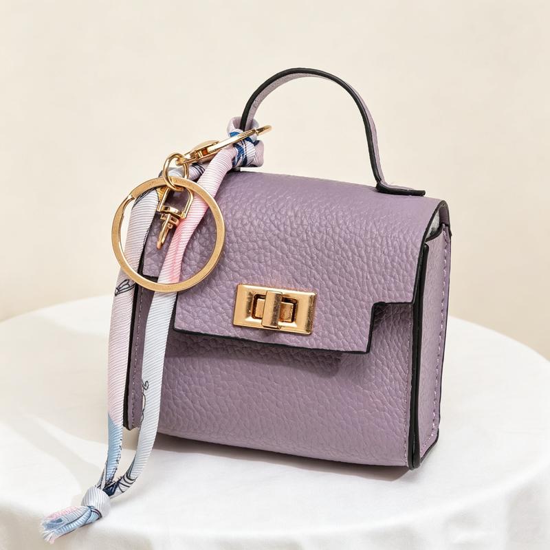 Mini Square Bag Pendant Keychain - High Quality Leather with Colorful Strap, Cute Car Keychain & Bag Charm Accessory