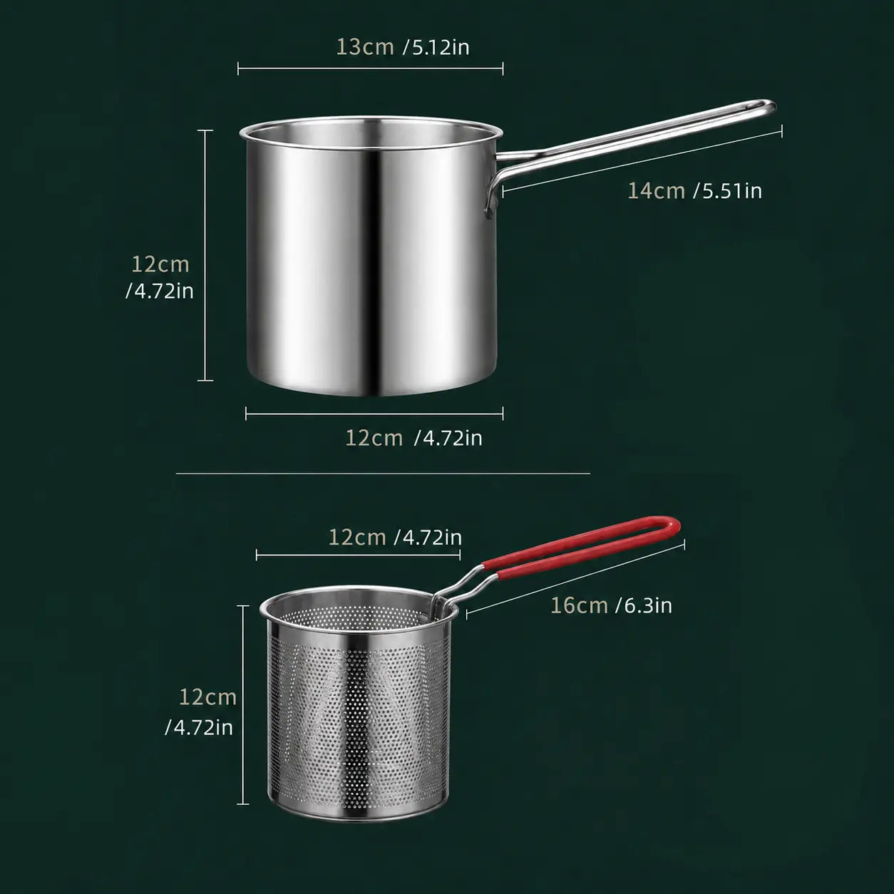 Set de mini freidora de acero inoxidable de 3 piezas – Olla portátil con cesta coladora y pinzas para alimentos