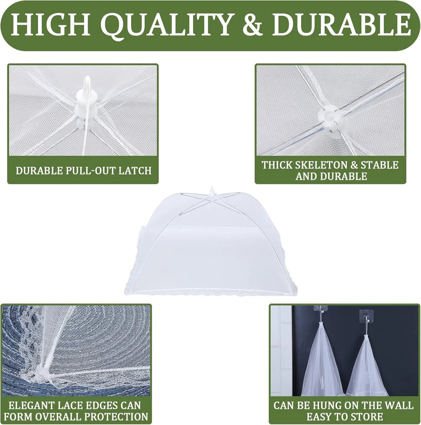 Foldable Food Cover, Mesh Food Cover, Portable Food Shelter, Picnic Supplies, Ideal for Outdoor Picnics, Bbqs & Parties, Containers, Household Items, for Salad, White, Kitchen, Utensils, Lightweight，Fruit Hygiene Barbecue
