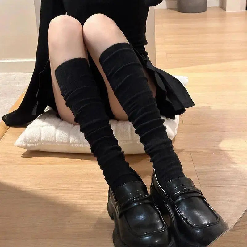 Women’s Solid Color Slouchy Stackable Knee-High Socks – Pure Cotton Terry Warm Calf Socks