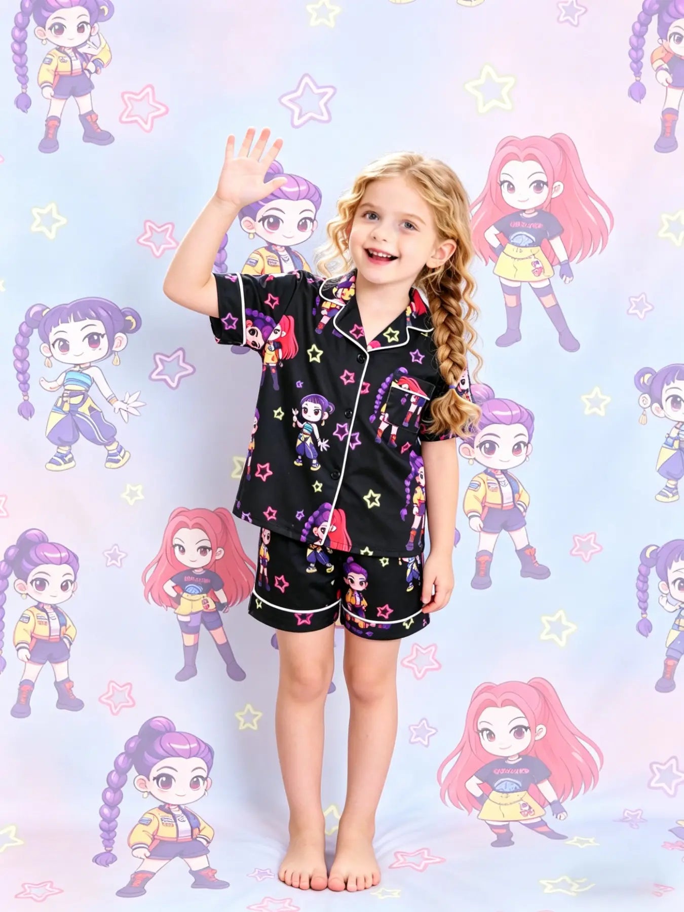 Kids Star Pattern Loungewear Set | Soft Collar Short-Sleeve Top & Shorts