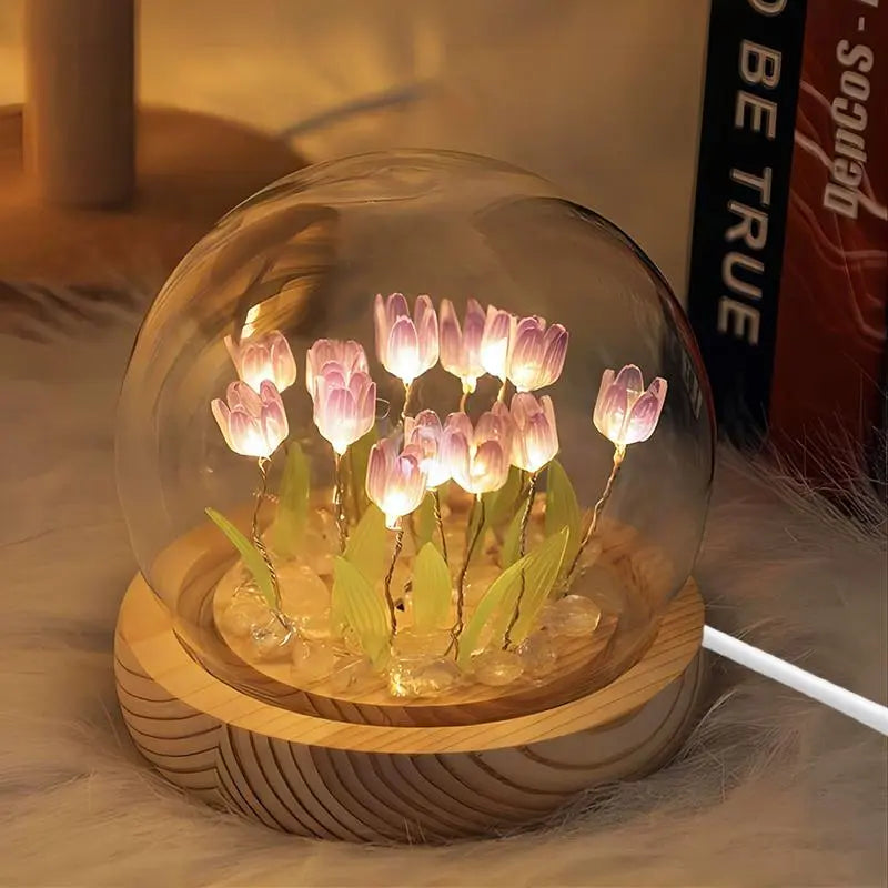 DIY Tulip Flower Lamp Kit – Handmade LED Night Light Dome, Creative Craft Project & Cozy Room Decor