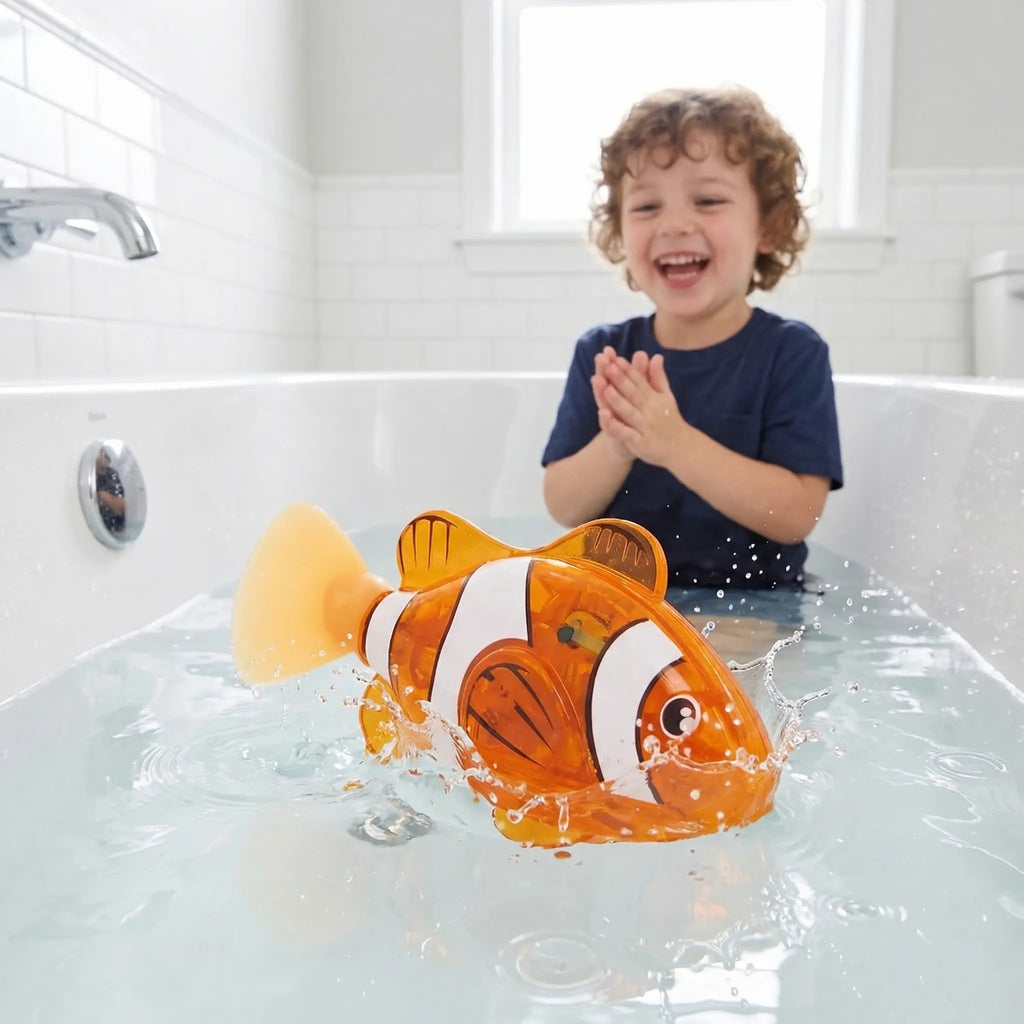 Electronic Pet Fish Bath Toy, 4pcs/set Induction Activated LED Light Up Swimming Fish, Waterproof Interactive Robot Clown Fish Toy with Slow Swaying Movement for Baby Toddlers Bath Time