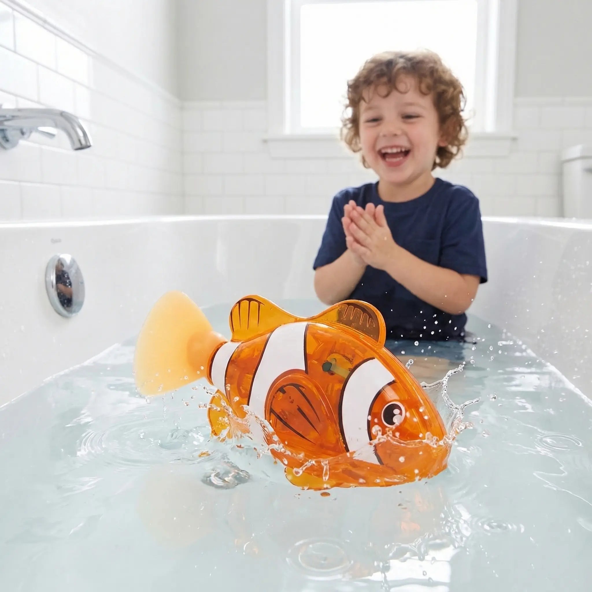 Electronic Pet Fish Bath Toy, 4pcs/set Induction Activated LED Light Up Swimming Fish, Waterproof Interactive Robot Clown Fish Toy with Slow Swaying Movement for Baby Toddlers Bath Time