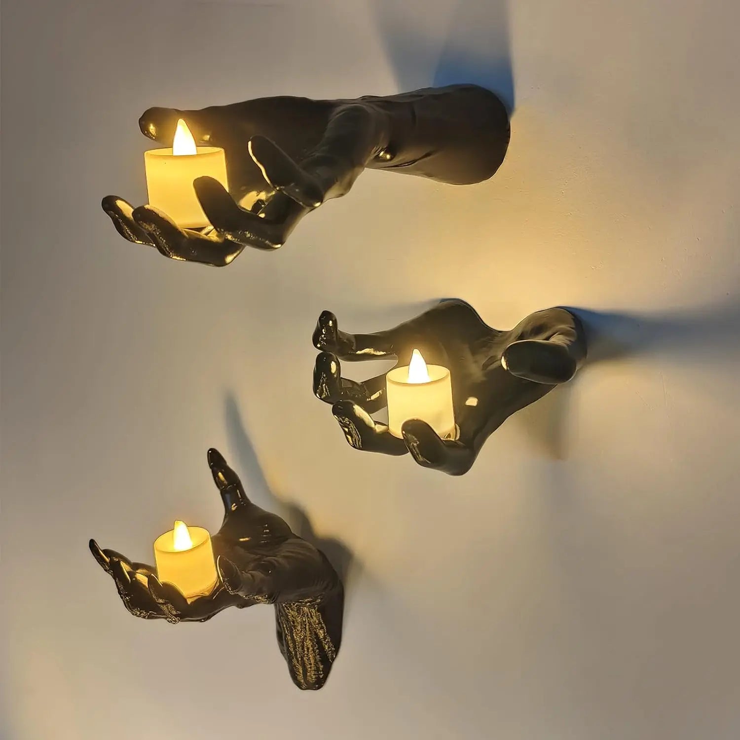 Halloween Decorations, Pack of 3 Wall Mounted Creepy Reaching Hands with Lighted Candles, Life-Sized Horror Hands for Gothic Wall Decorations, Scary Halloween Decorations IndoorEaster