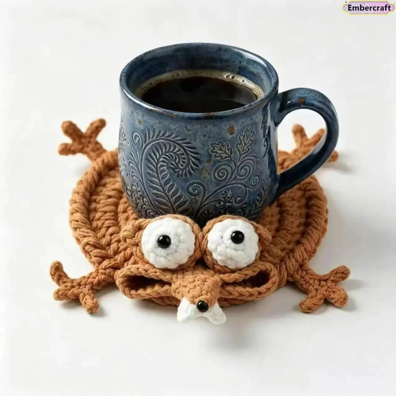 Handmade Crochet Squirrel Coaster – Cute 3D Absorbent Cup Mat Decor