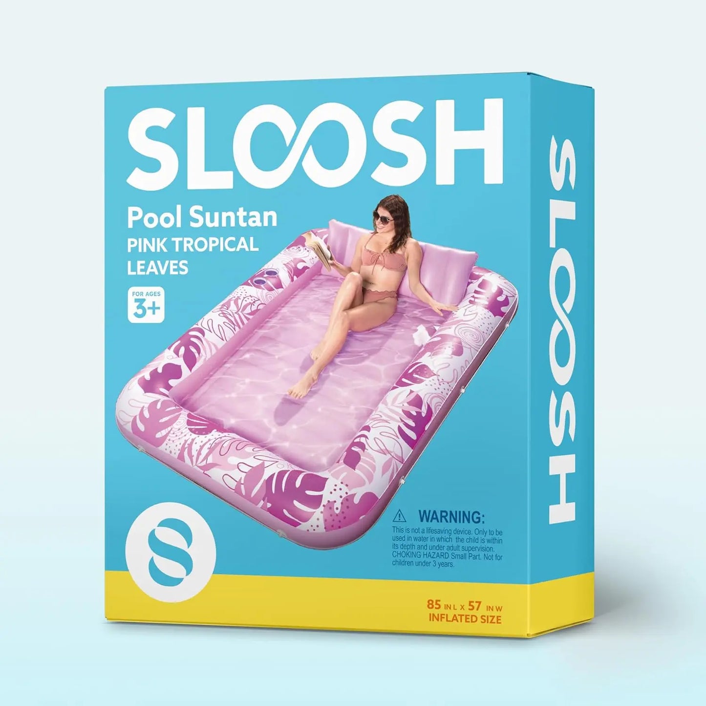 Sloosh L/XL Extra Large Inflatable Tanning Pool Float (70"x46"/85"x57") | 4-in-1 Adult Sunbathing Bed with Pillow, Cup Holder & Kids Ball Pit