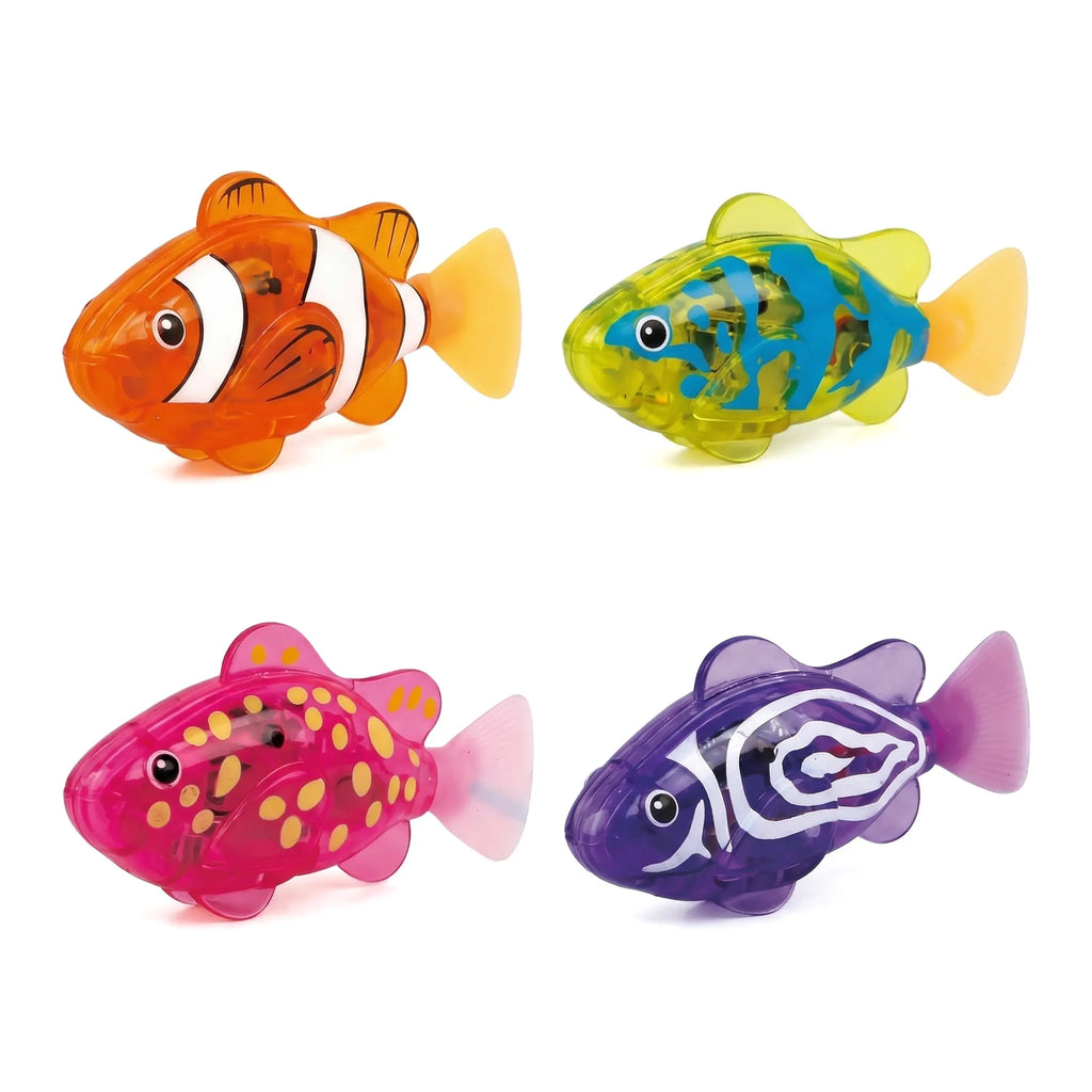 Electronic Pet Fish Bath Toy, 4pcs/set Induction Activated LED Light Up Swimming Fish, Waterproof Interactive Robot Clown Fish Toy with Slow Swaying Movement for Baby Toddlers Bath Time