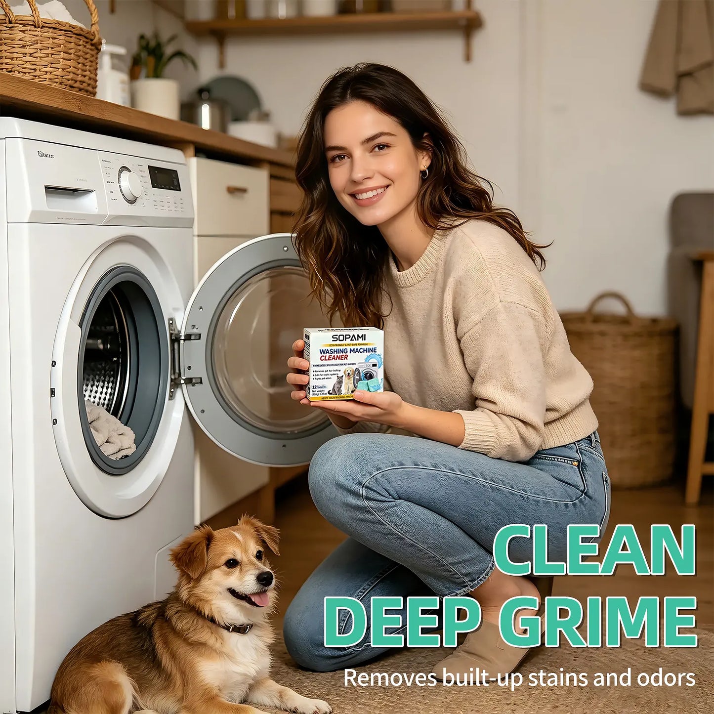 SOPAMI 12-Pack Pet-Safe Washing Machine Cleaner Tablets, Eco-Friendly Deep Cleaning and Odor Removal