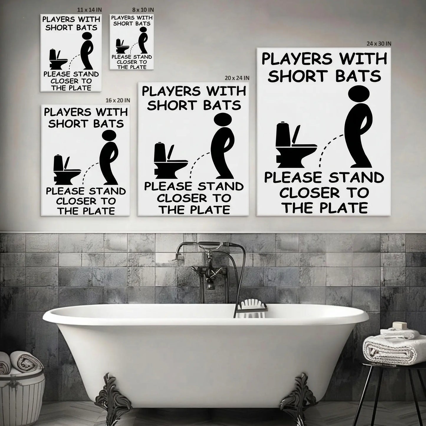 "Short Bats Stand Closer" Funny Baseball Bathroom Sign Decor