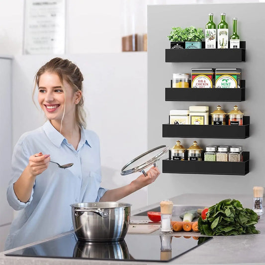 Magnetic Spice Rack Set – Kitchen Fridge Organizer with Hooks