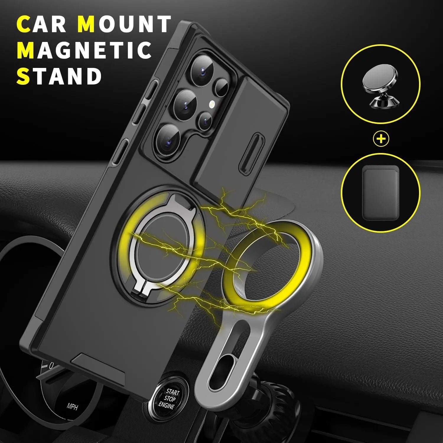 OREKROY Shockproof Magnetic Case with Slide Camera Lens Protector For Samsung Galaxy S26/S25/S24/S23/S22/S21 Ultra Plus Rotating Ring Holder