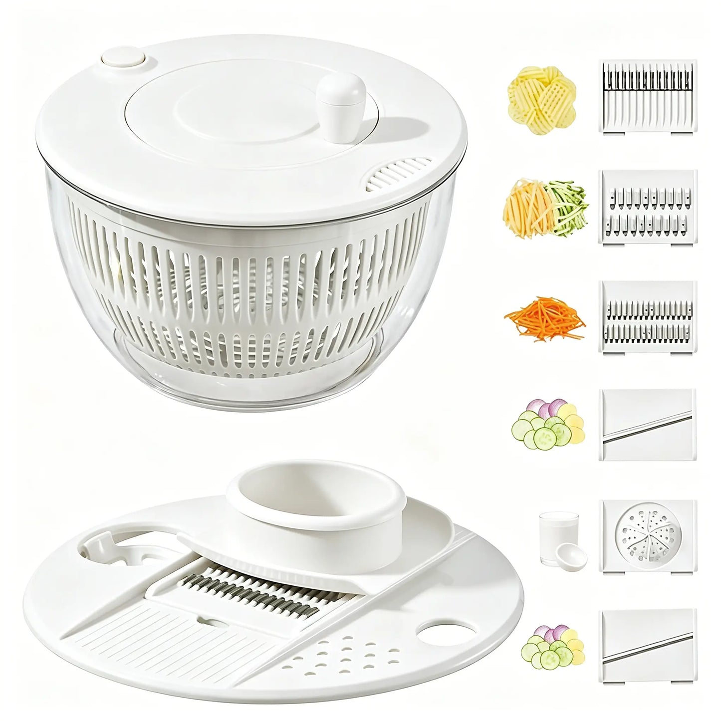 3-in-1 Large Salad Spinner & Vegetable Washer (5.3 Qt) - Includes 5-Blade Slicer, Strainer & Egg Separator