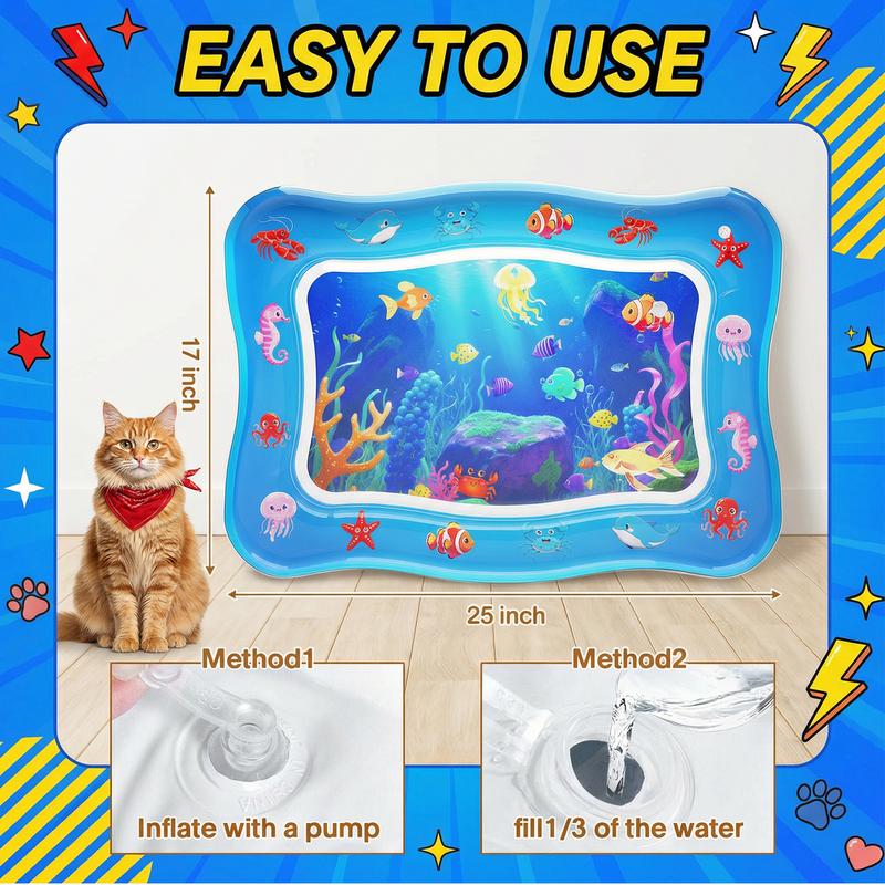 Thick 0.7mm PVC Cat Water Play Mat – Interactive Cooling Activity Pad with Floating Fish