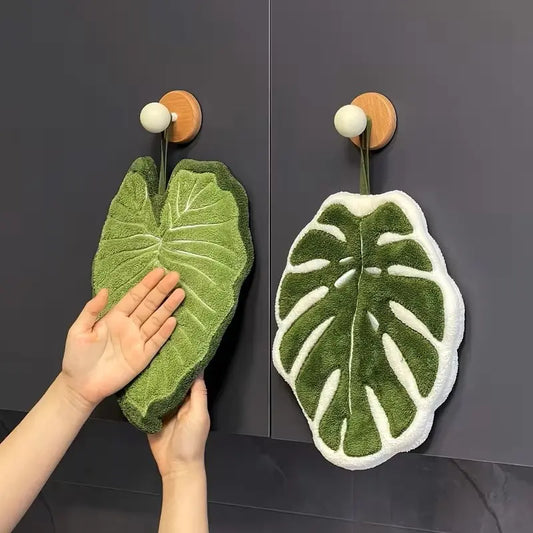 2-Pack Leaf Hand Towels – Ultra Absorbent Hanging Bathroom & Kitchen Towels