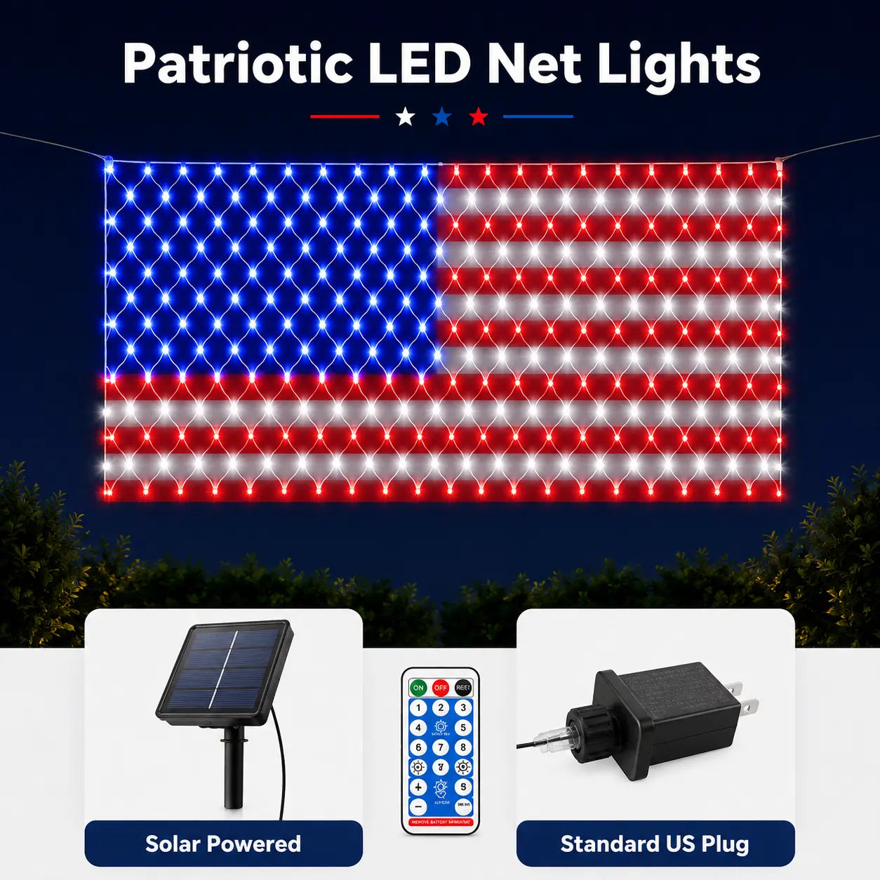 Super Bright American Flag Net Lights for Patriotic Holiday Decor