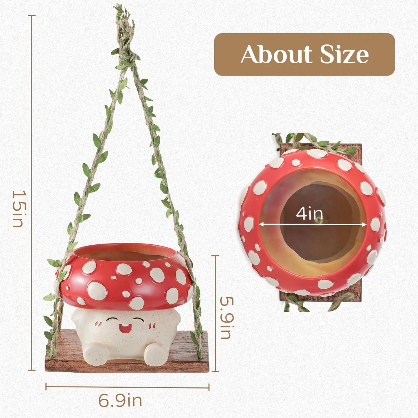 Whimsical Cottagecore Mushroom Smiley Face Hanging Swing Planter - Cheerful Home Decor Gift for Plant Lovers