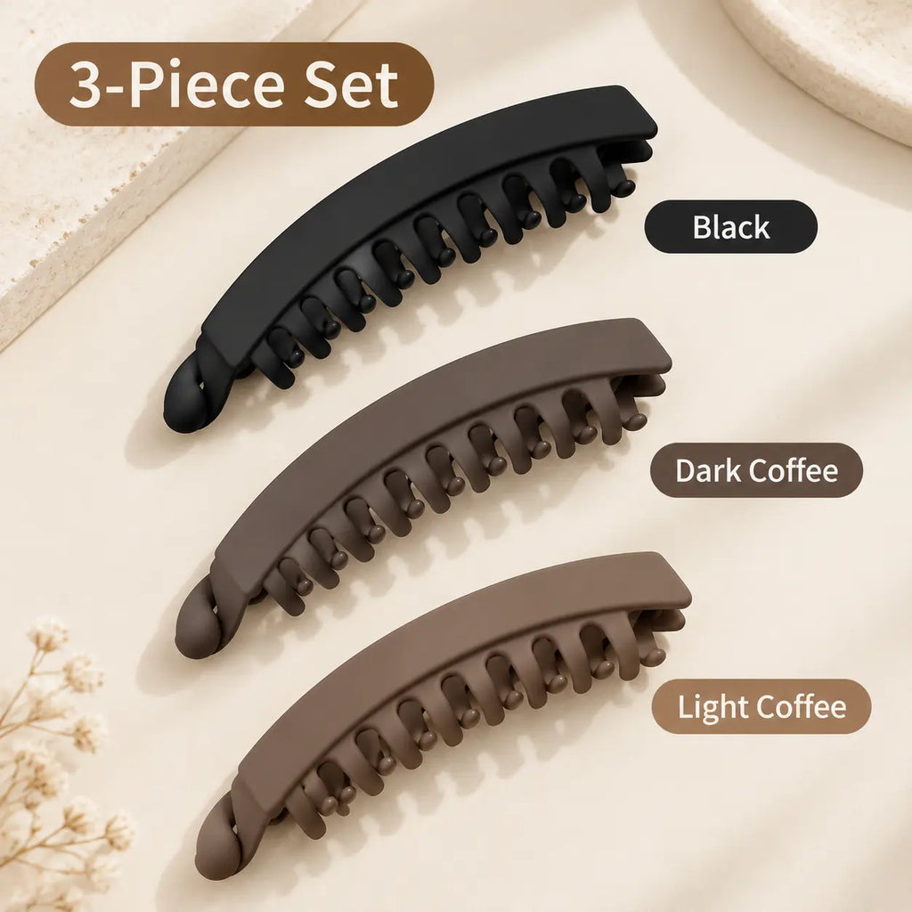 3-Piece French Banana Hair Clips – Non-Slip Neutral Ponytail Claw Clips for All Hair Types