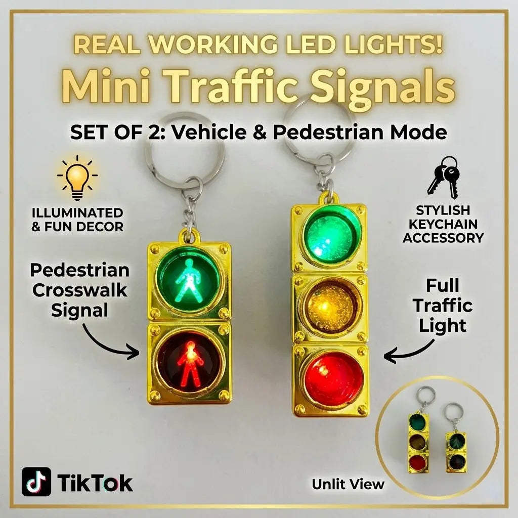 2-Pack Mini Electronic Traffic Light Keychain Backpack Charms, Cute LED Flashing Pedestrian Light Keychain with Keyrings, Fun Accessory for Bags