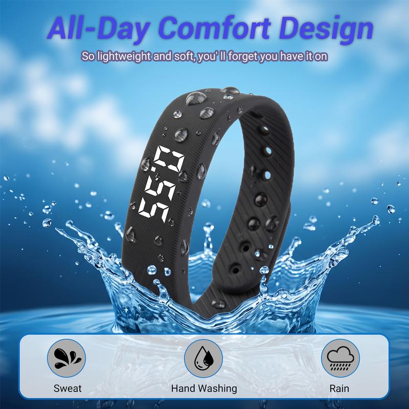 Waterproof Fitness Tracker Band with Step Counter & Silent Alarm – Built-in USB Charging