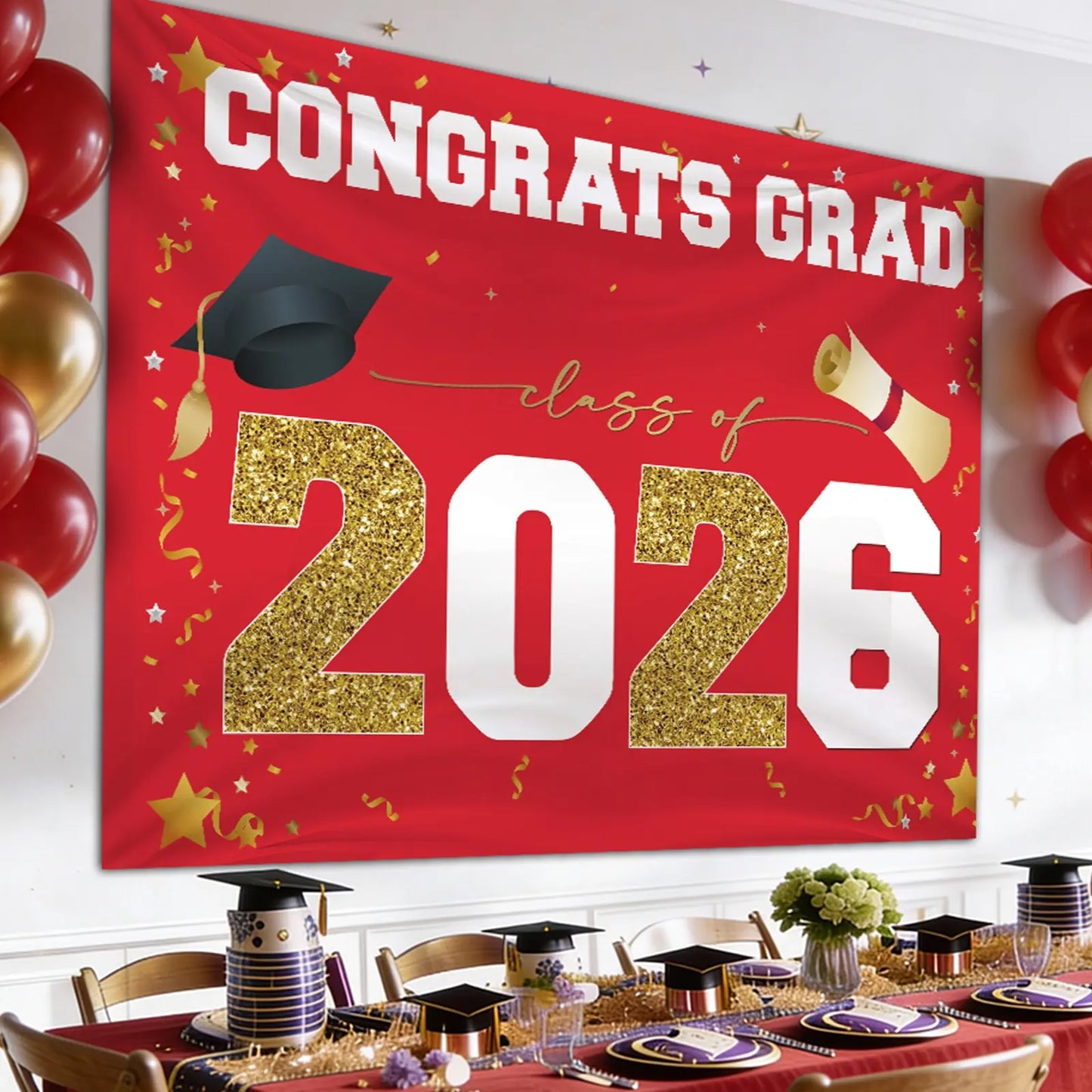 Class of 2026 Graduation Banner (47"x67") - Blue & Gold Congrats Grad Backdrop