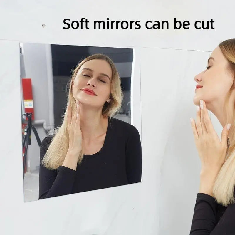 Self-adhesive mirror sticker with backing tape, 20 × 40 inch, soft glass mirror for self-service/glass doors, home use, full-length mirror, Instagram‑style bedroom reflective film