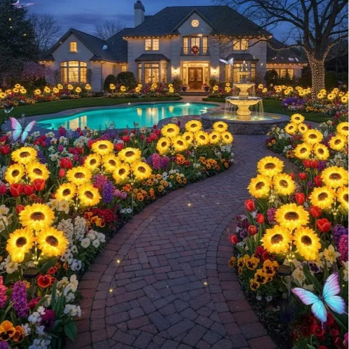 VITYAZI 2/4/8pcs Solar LED Sunflower Garden Lights Realistic Night Glow for Yard Lawn Patio Porch Decoration Waterproof IP65 Energy Efficient Outdoor Lighting Durable Plastic Flowers Upgraded Solar Panels VITYAZI