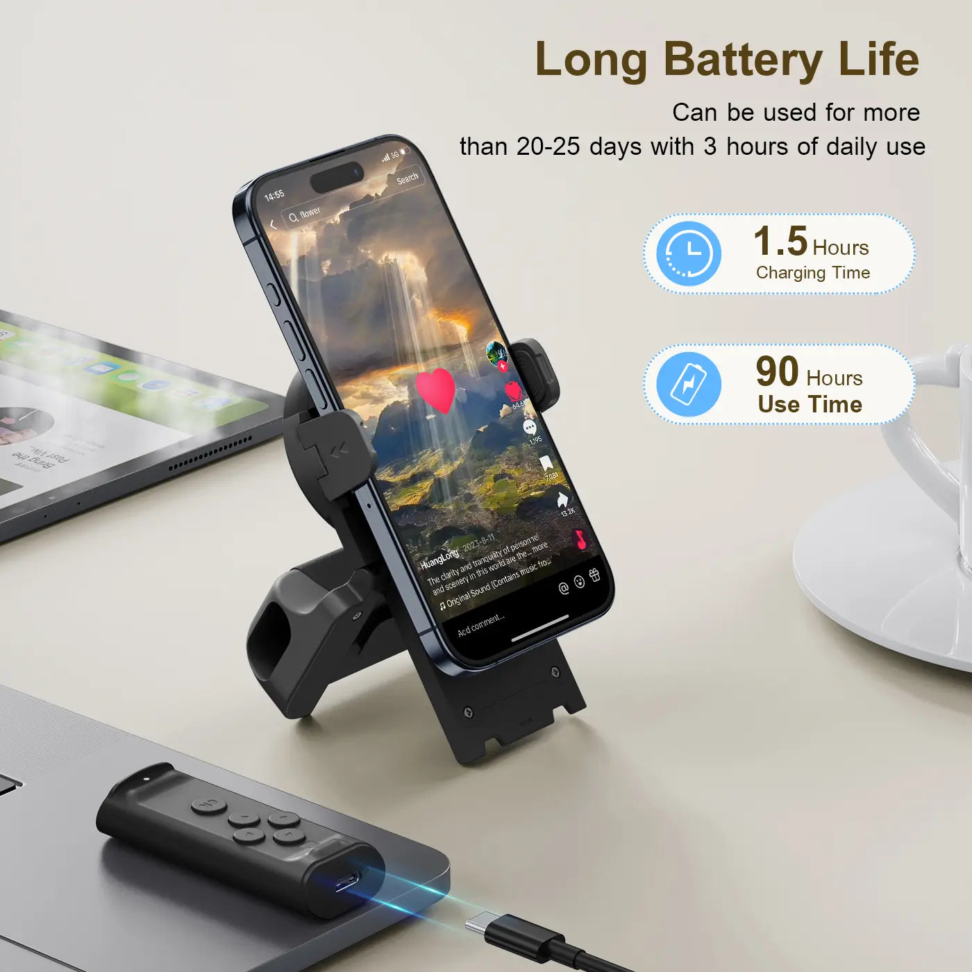 TikTok Remote Scroller & Phone Stand – Wireless Page Turner & Camera Shutter for iPhone & Android